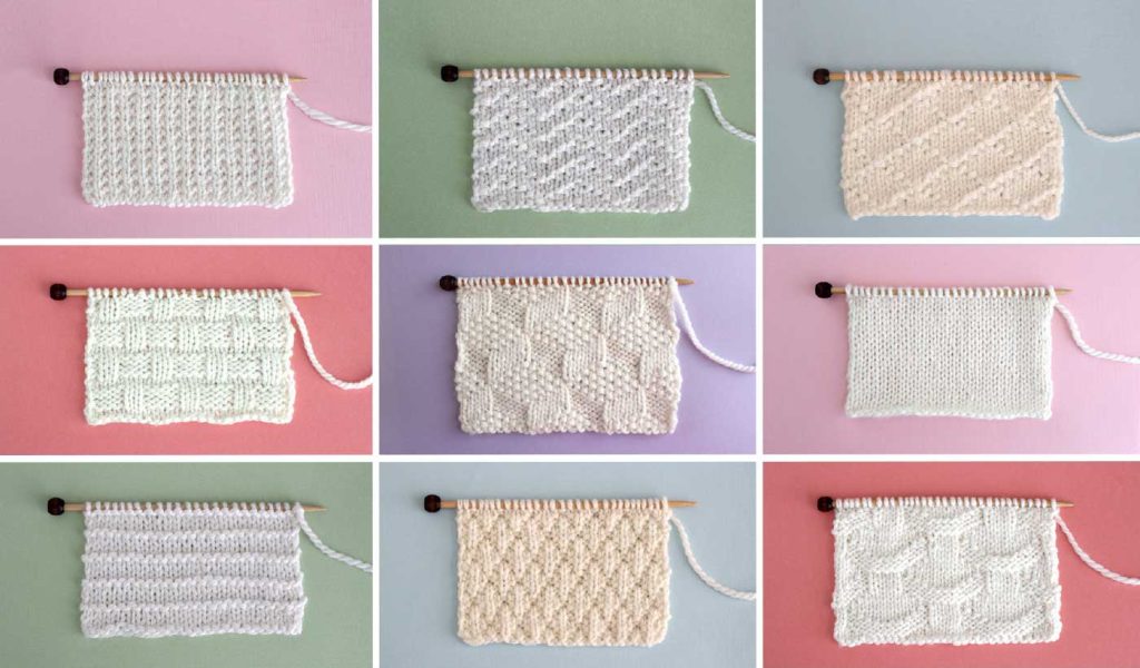 Six knit stitch patterns