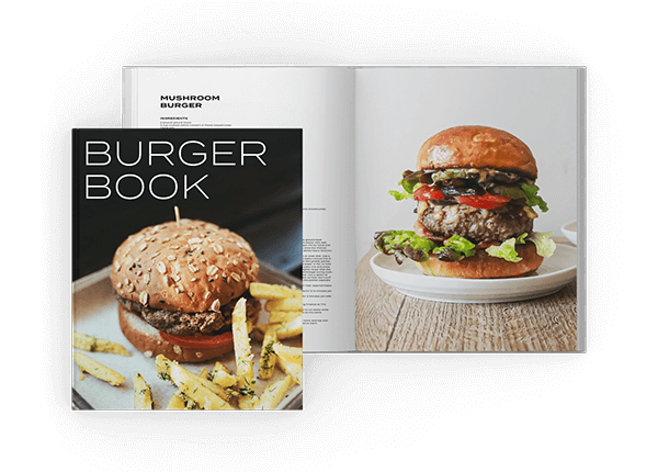 Burger Book trade book shown in a 8x10 size